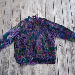 JA Resorts Abstract Print Rayon Jacket Size Large Multicolor Vintage